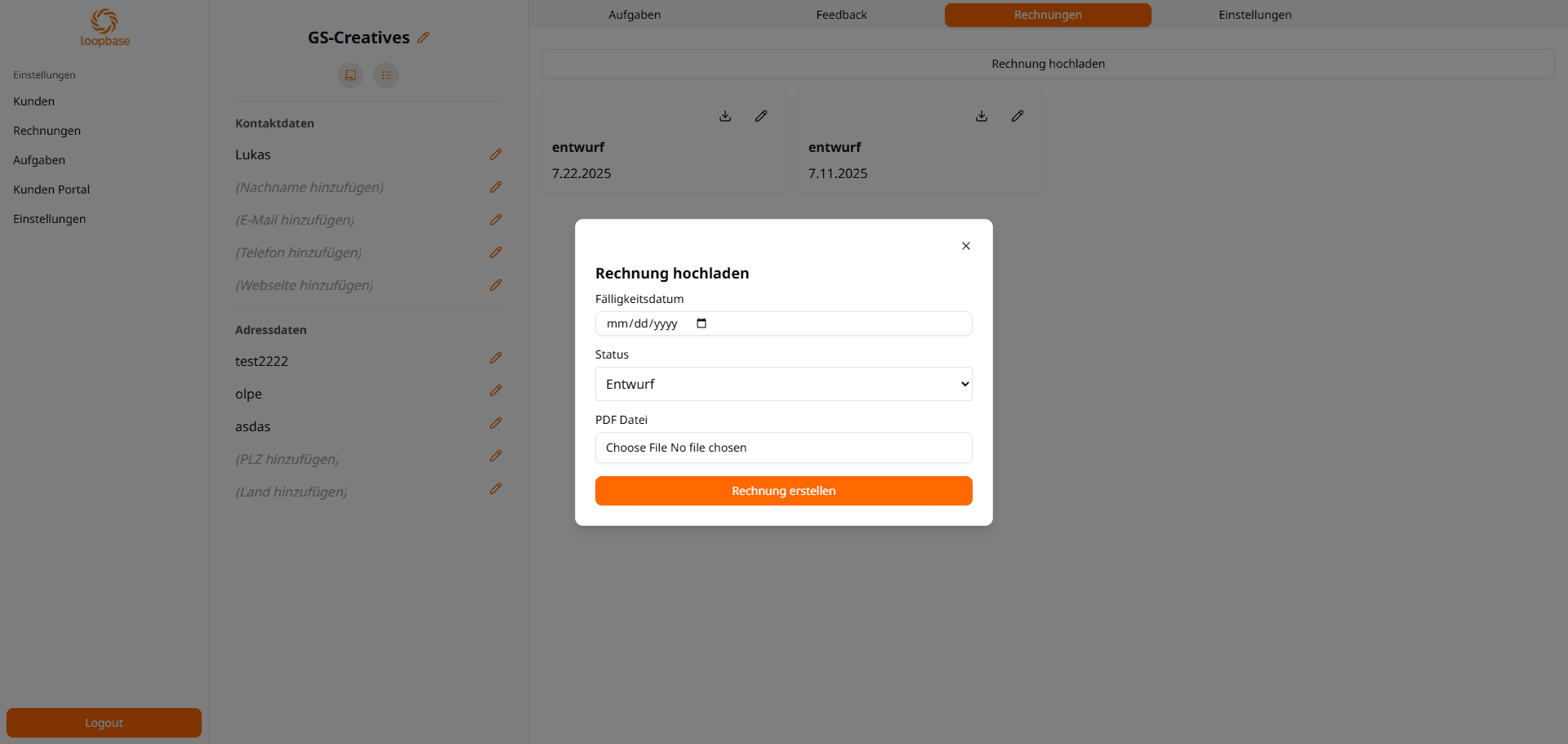 Rechnung hochladen Preview