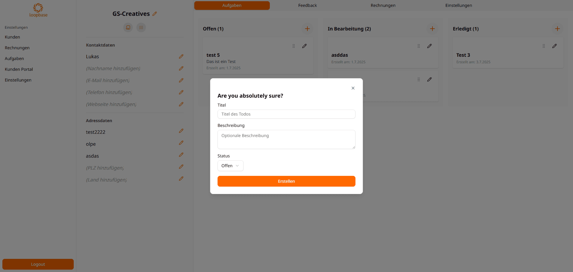 Aufgabe erstellen Preview