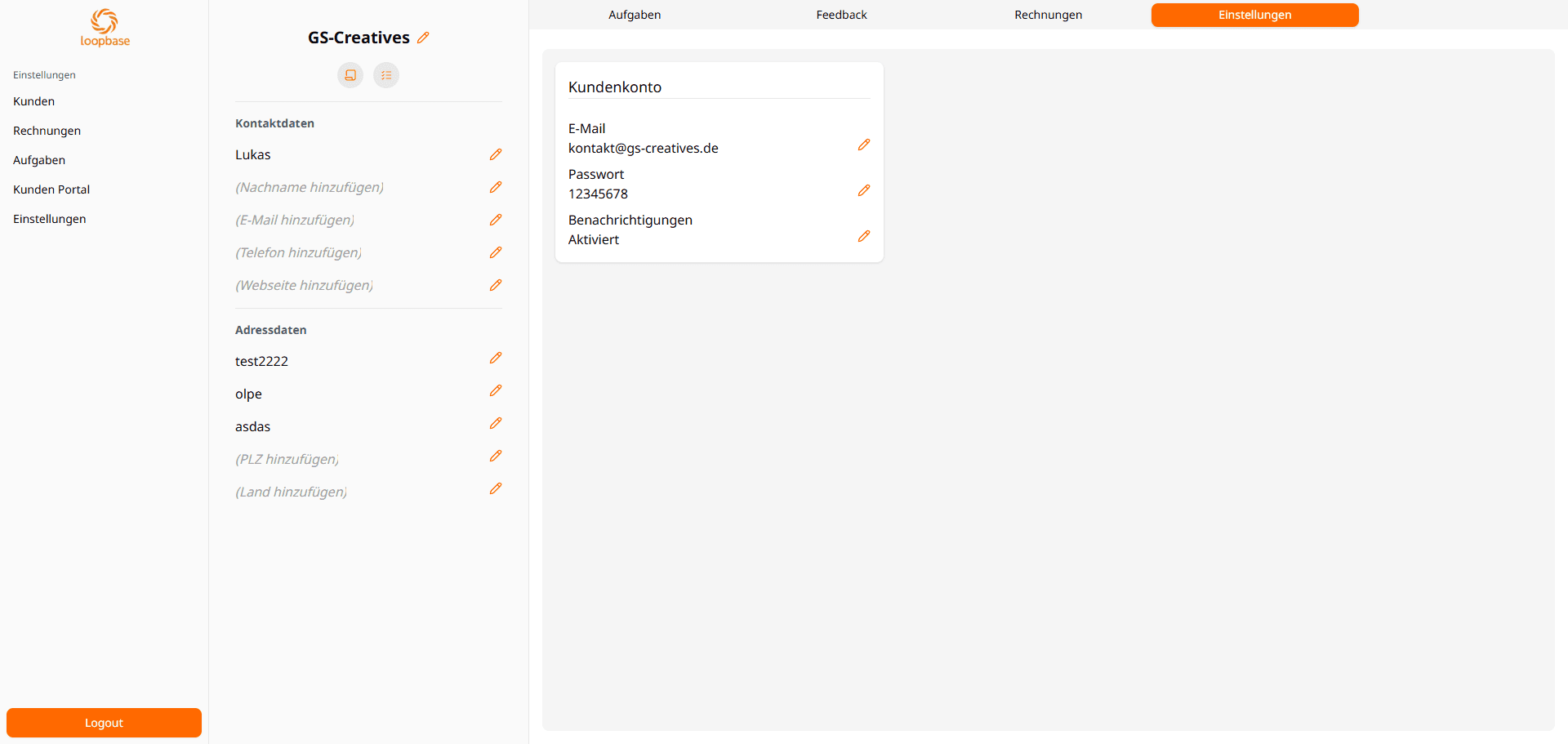 Kundenportal Login Preview